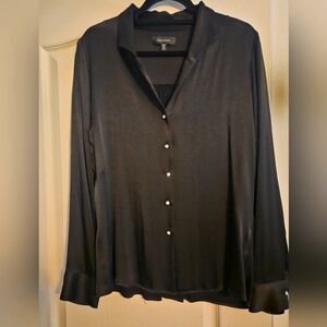Karen Kane Black Satin Blouse With Large Rhinestone Buttons XL